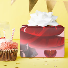 Red heart on pink background Wrapping Paper love Presentpapper