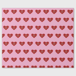 Red heart on pink background Wrapping Paper love Presentpapper