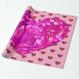 Red heart on pink background Wrapping Paper love Presentpapper