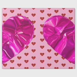 Red heart on pink background Wrapping Paper love Presentpapper