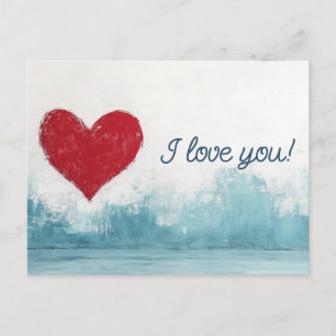 Red Heart på Blue Background Kärlek Vykort