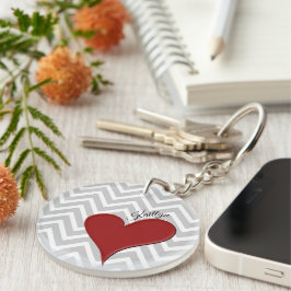 Red Heart på Grått Chevron Rand med Namn