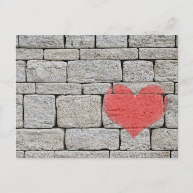 Red Heart på Grått Stone Wall Vykort (Framsida)