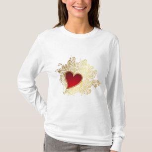 Red Heart på Guld Filigree T Shirt