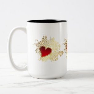 Red Heart på Guld Filigree Två-Tonad Mugg