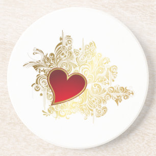 Red Heart på Guld Filigree Underlägg Sandsten