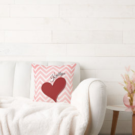 Red Heart på Rosa Chevron Rand Dekorativ kudde