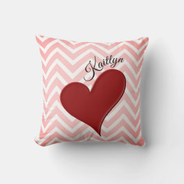 Red Heart på Rosa Chevron Rand Dekorativ kudde