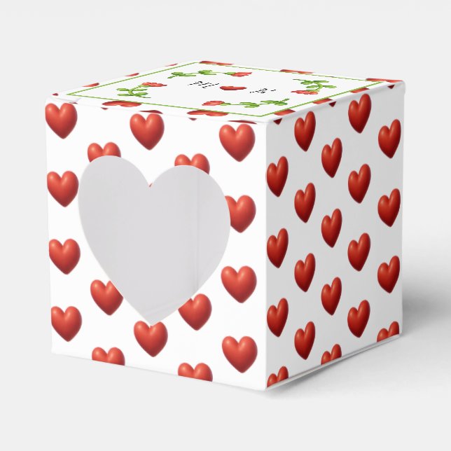 Red Heart Pattern Gift Box with Heart Window Presentaskar (Framsidan Sidan)