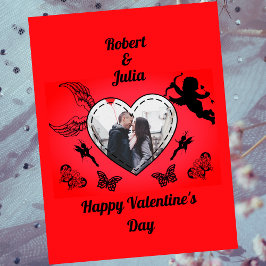 Red Heart Photo Love Cupid Vintage Valentines Day Helg Vykort