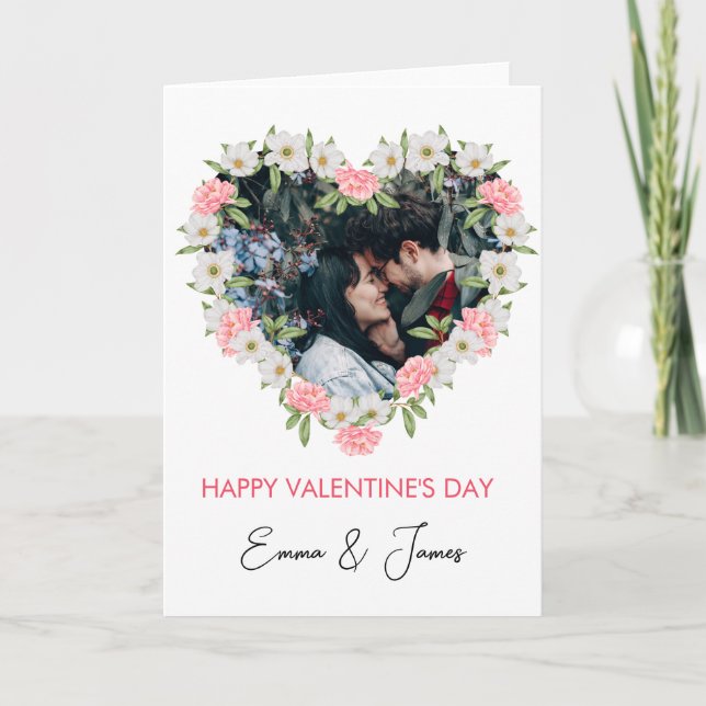 Red Heart Photo Valentine Day Card Kort (Framsida)