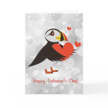 Red Heart Puffin Kärlek Design Valentine-kort