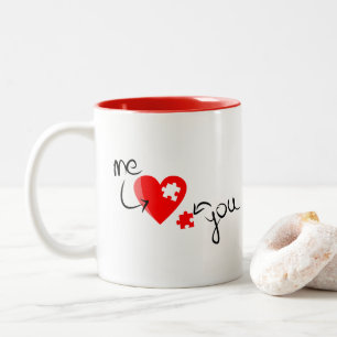 Red Heart Puzzle Valentine Day Cute Två-Tonad Mugg