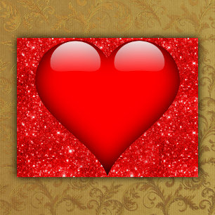 Red Heart, Red Glitter Valentine Helg Vykort