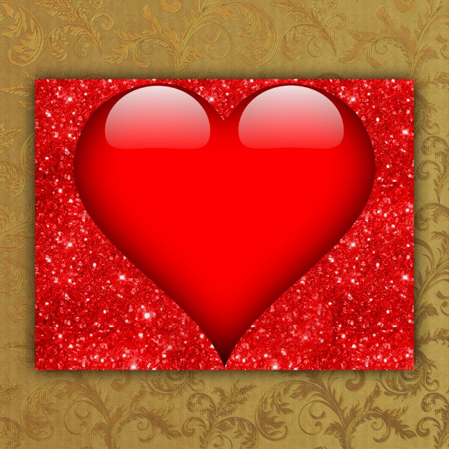 Red Heart, Red Glitter Valentine Helg Vykort (Skapare uppladdad)