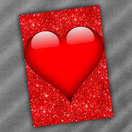 Red Heart, Red Glitter Valentine Helgkort