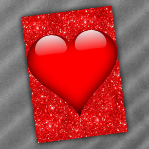 Red Heart, Red Glitter Valentine Helgkort