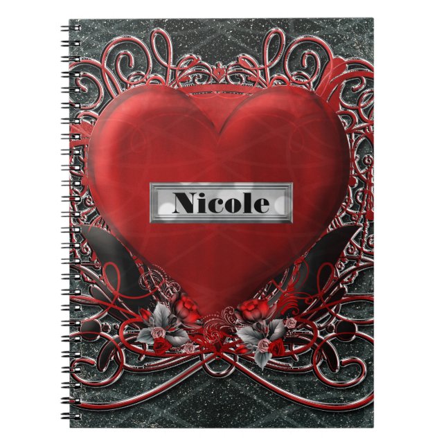 Red Heart & Ro Gothic Glam Personlig Anpassningsba Anteckningsbok (Framsidan)
