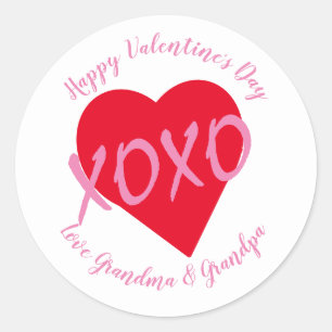 Red Heart Rosa XOXO Valentine Day Modern Black Runt Klistermärke