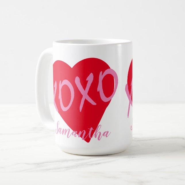 Red Heart Rosa XOXO Valentine Day Modern Kaffemugg (Framsida vänster)
