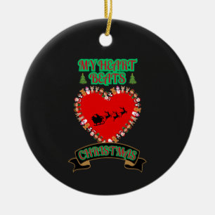 Red Heart Santa Sleigh Reindeer jul Helgdag Julgransprydnad Keramik