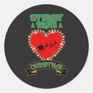 Red Heart Santa Sleigh Reindeer jul Helgdag Runt Klistermärke