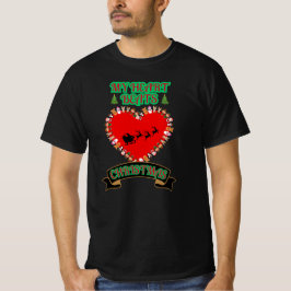 Red Heart Santa Sleigh Reindeer jul Helgdag T Shirt