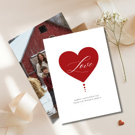 Red Heart Script Kärlek Family Photo Valentines da Julkort