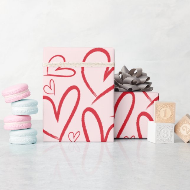 Red Heart Seamless Mönster Presentpapper (Baby Shower)