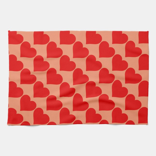 Red Heart Shape Kärlek Classic - enkel minimalism Kökshandduk (Horisontell)