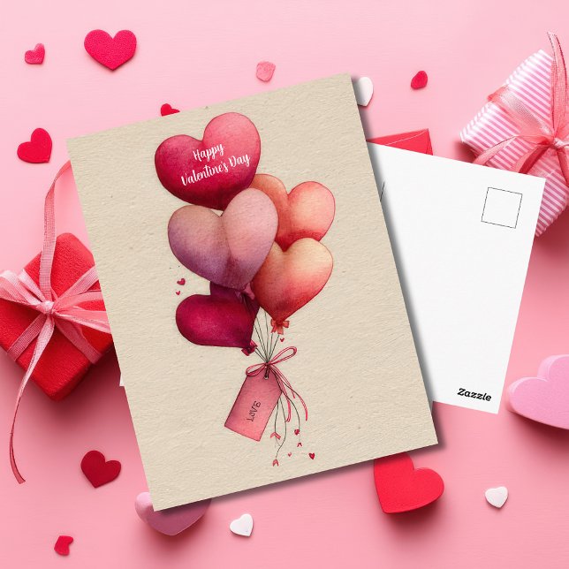 Red Heart Shaped Balloons Valentine`s Day Card  Vykort (Skapare uppladdad)