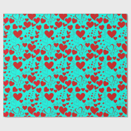 Red Heart Shapes Mönster i Vivid Turcos Presentpapper