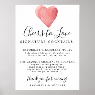 Red Heart Signature Cocktails Bröllopsbarskylt Poster