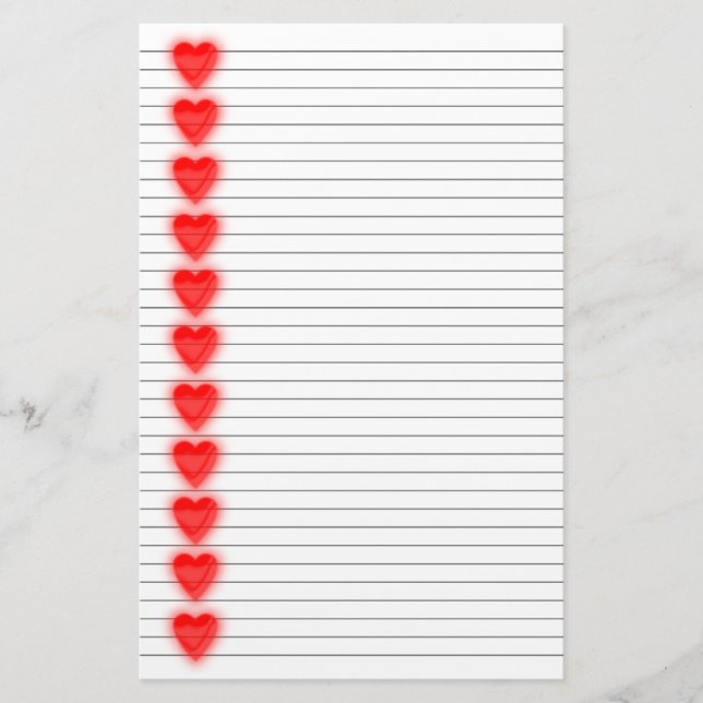 Red Heart Stationery - tillval Linjer Brevpapper (Framsida)