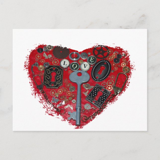 Red Heart Steampunk Vykort (Framsida)