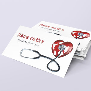 Red Heart stethoscope Healthcare Caregiver Nurse Visitkort