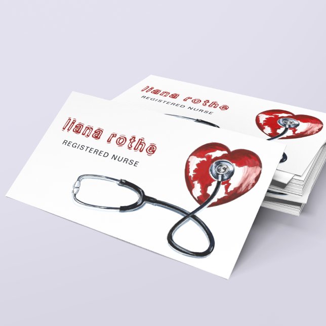Red Heart stethoscope Healthcare Caregiver Nurse Visitkort (Skapare uppladdad)