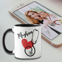 Red Heart Stethoscope Namn Nurse Doktor-kaffe
