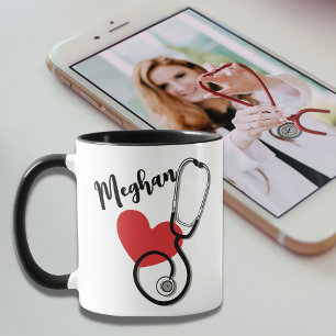 Red Heart Stethoscope Namn Nurse Doktor-kaffe Mugg