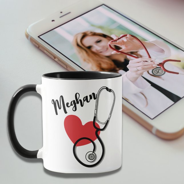 Red Heart Stethoscope Namn Nurse Doktor-kaffe Mugg (Skapare uppladdad)