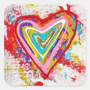 Red Heart Stickers Fyrkantigt Klistermärke