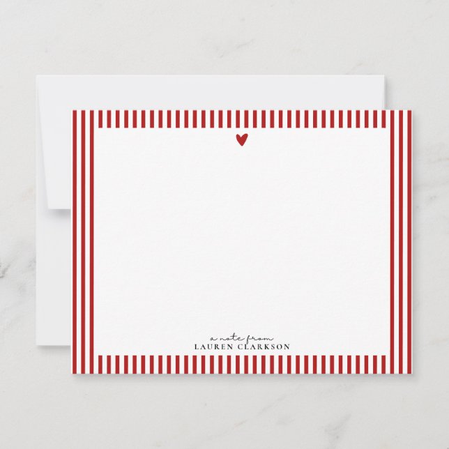 Red Heart Striped Valentine Note Card Inbjudningar (Framsida)