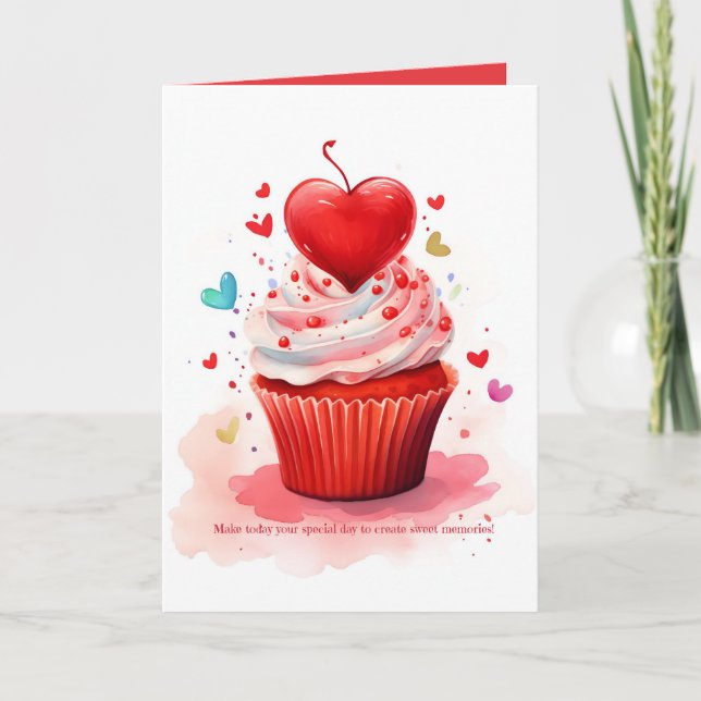 Red Heart Sweet Cuppie Valentine Day Card Helgkort (Framsida)