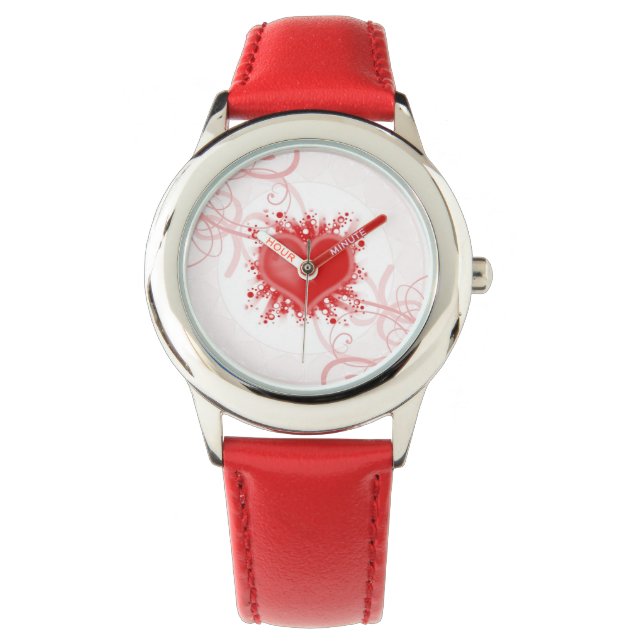 Red Heart Swirls Wrist Watch Armbandsur (Framsida)