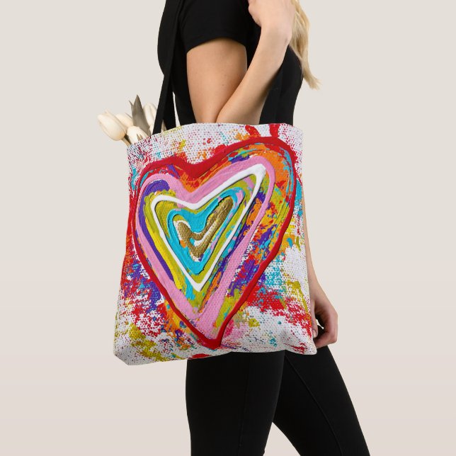 Red Heart Tote Bag Tygkasse (Närbild)