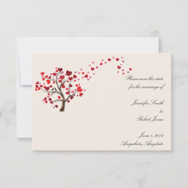 Red Heart Träd on Ivory Save Date Spara Datumet (Framsida)