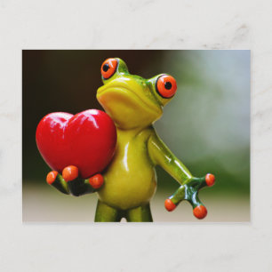 Red Heart Valentine Grönt Frog Helg Vykort