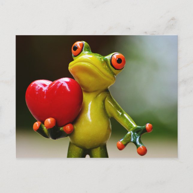 Red Heart Valentine Grönt Frog Helg Vykort (Framsida)