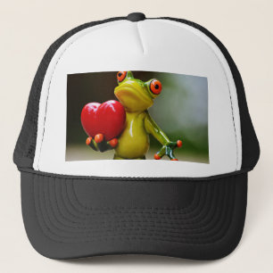 Red Heart Valentine Grönt Frog Truckerkeps