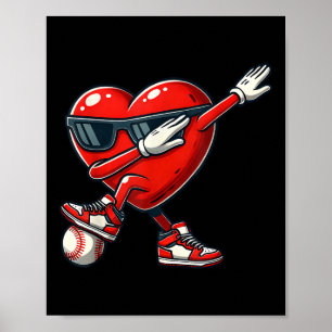 Red Heart Valentine spelar Baseball Dabbing Toddl Poster